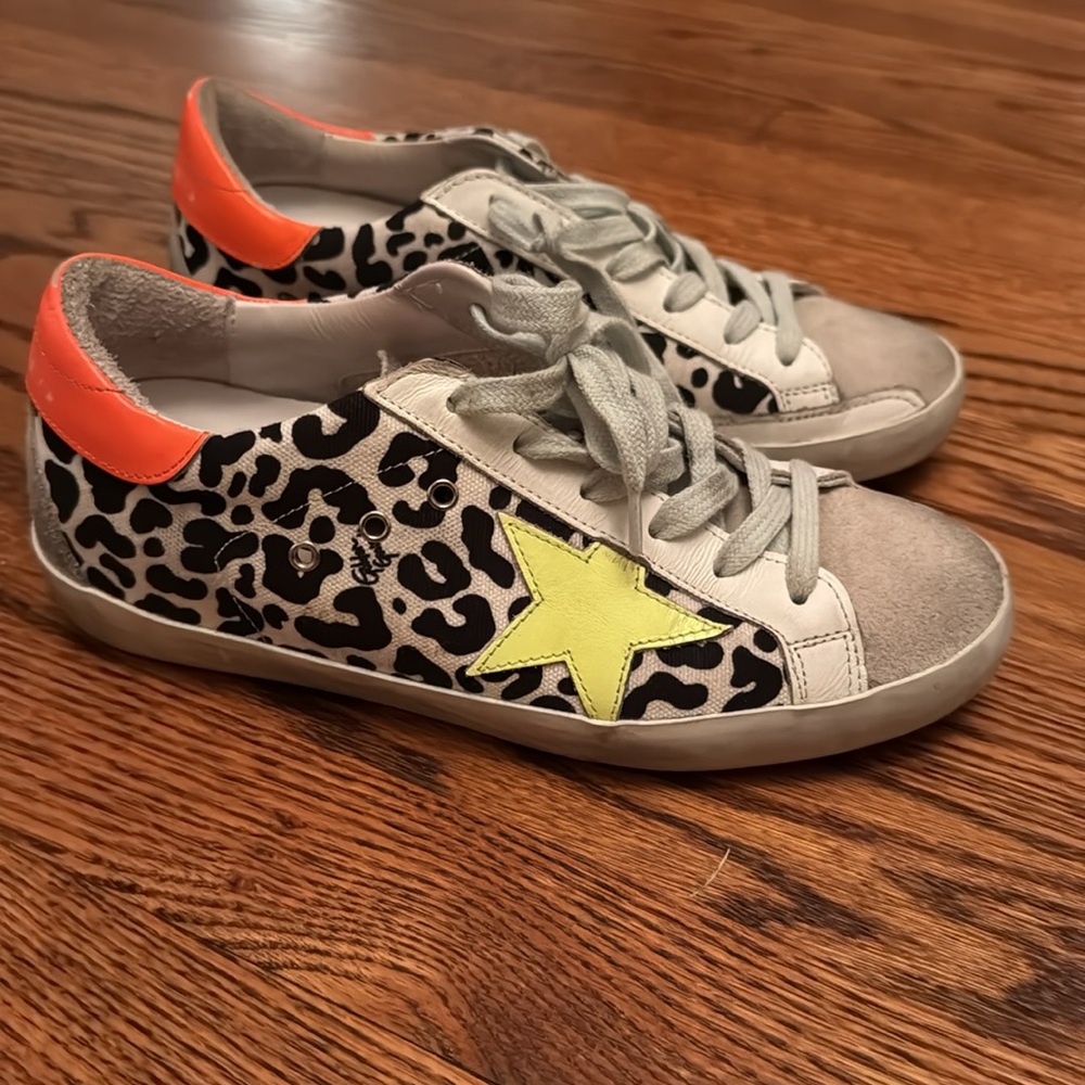 Golden Goose Size 37 leopard with orange back and green star